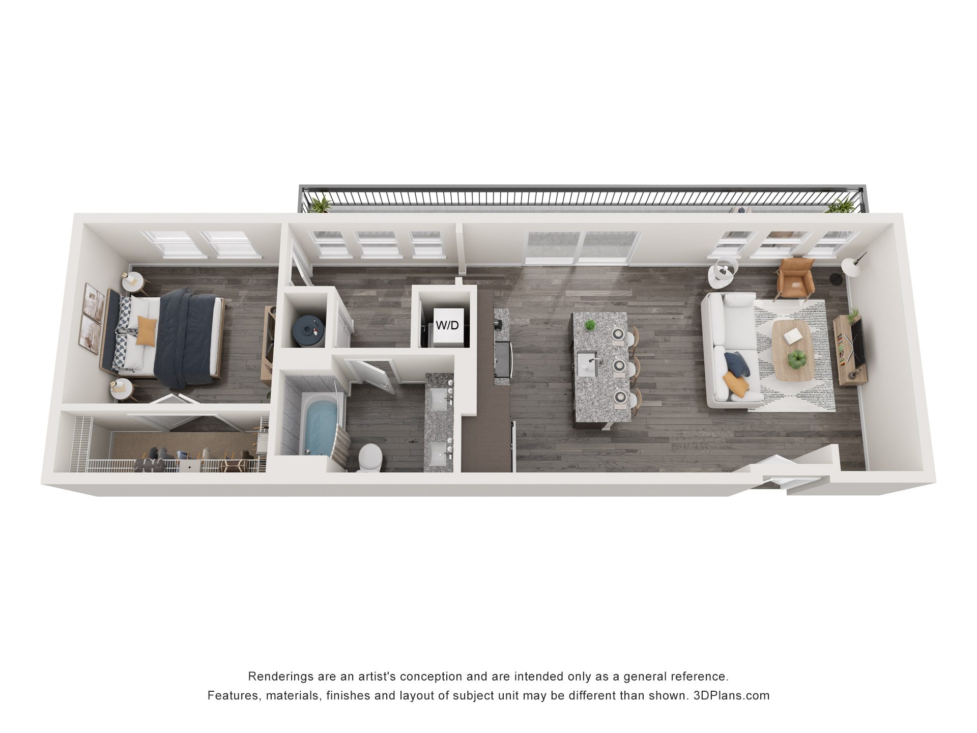 Floor plan for 1 bed, 1 bath, 908 sqft